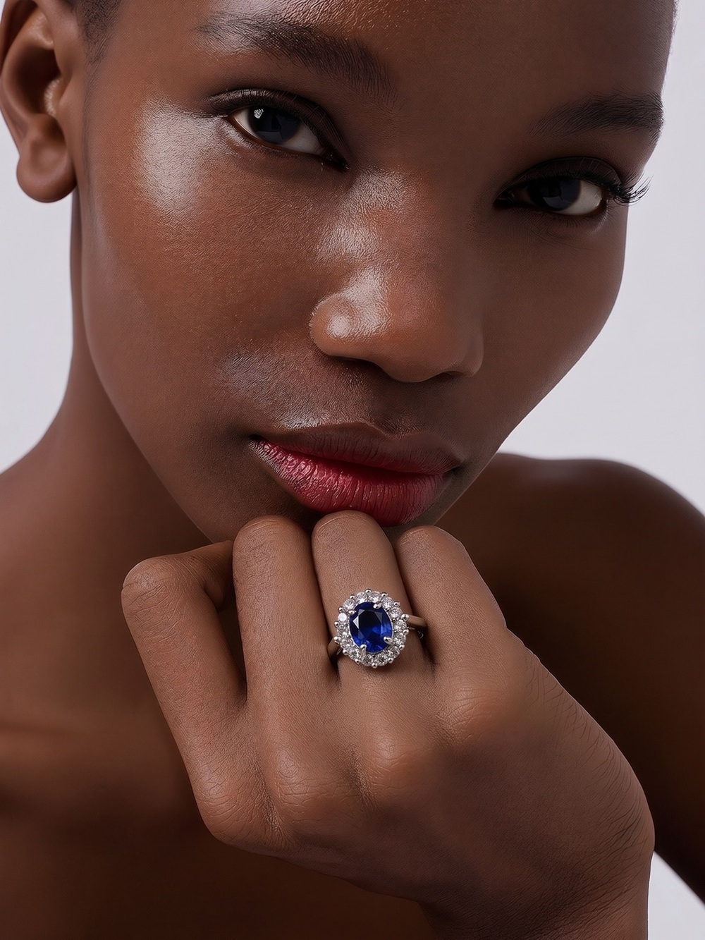 Halo Style Lab Sapphire Silver Tone Ring Size 8-1/2